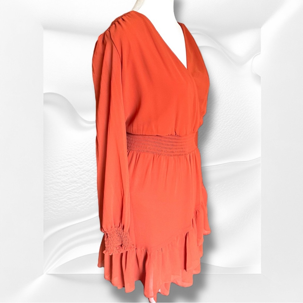 🆕 Vince Camuto Orange Ruffled Faux-Wrap Sundress Size Small - Picture 3 of 12